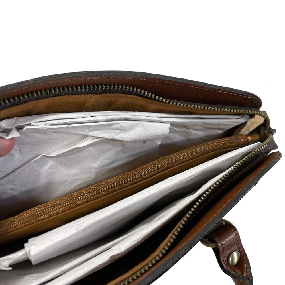 Patricia Nash Signature Map Calvi Square Leather Satchel Shoulder Bag Saddlebag - Picture 14 of 15